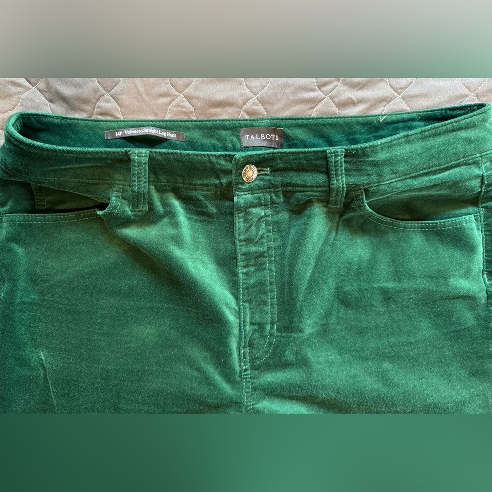 Talbots Velveteen Straight Leg Pants, Green - Picture 2 of 3